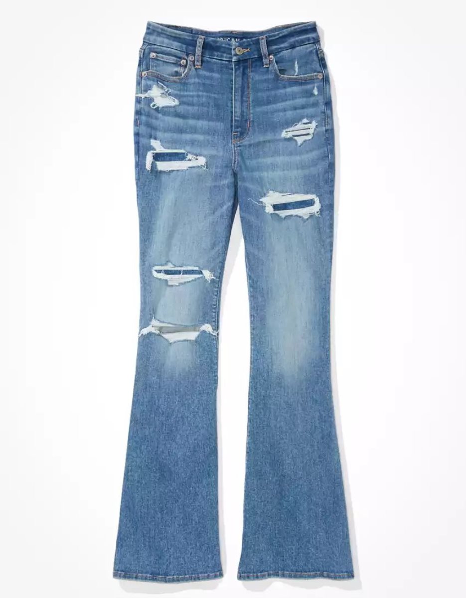 American Eagle AE Ne(x)t Level Ripped Curvy Super High-Waisted Flare Jeans Damen Mehrfarbig | YXTNS0519