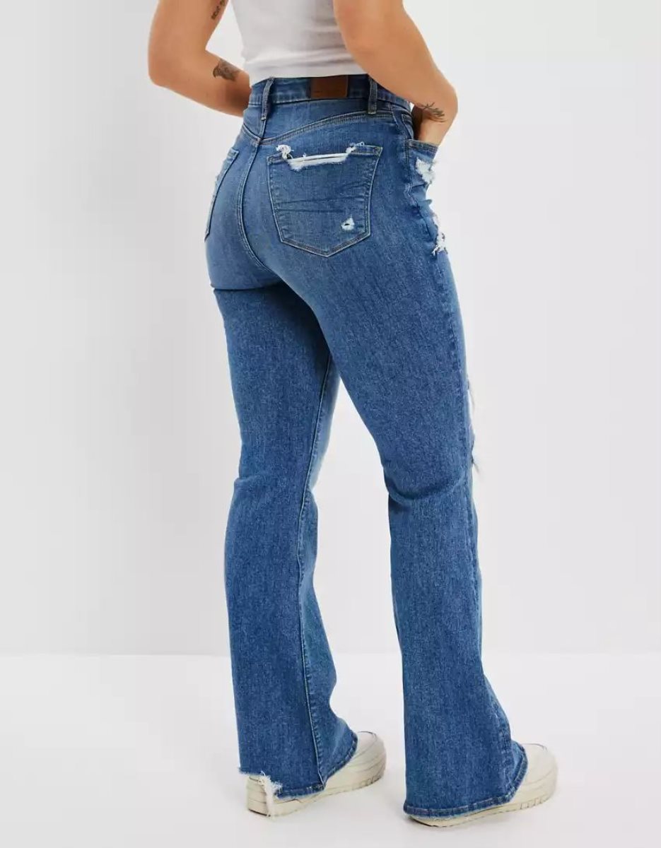 American Eagle AE Ne(x)t Level Ripped Curvy Super High-Waisted Flare Jeans Damen Mehrfarbig | YXTNS0519