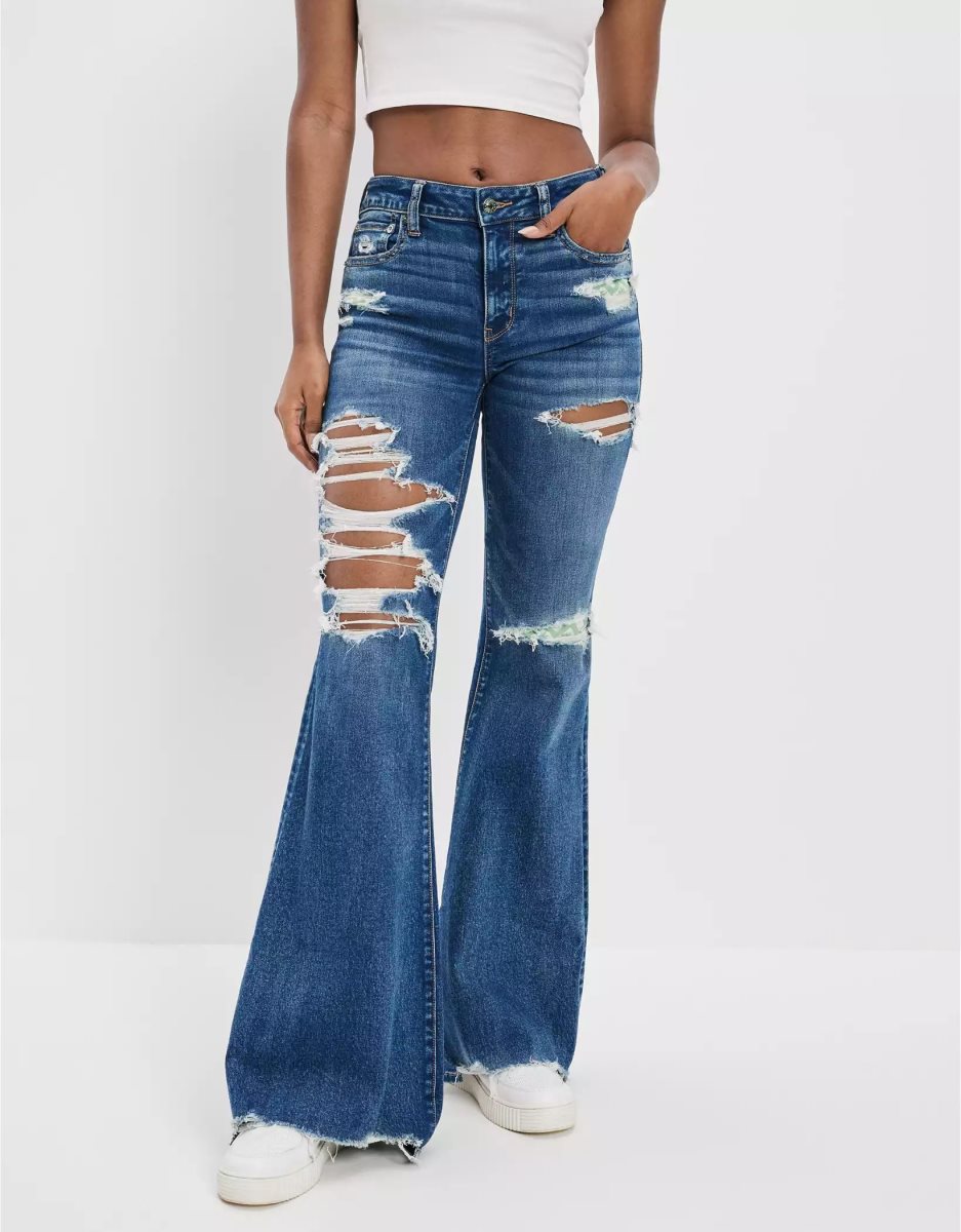 American Eagle AE Ne(x)t Level Ripped Festival Flare Jeans Damen Mehrfarbig | HJTZW6517