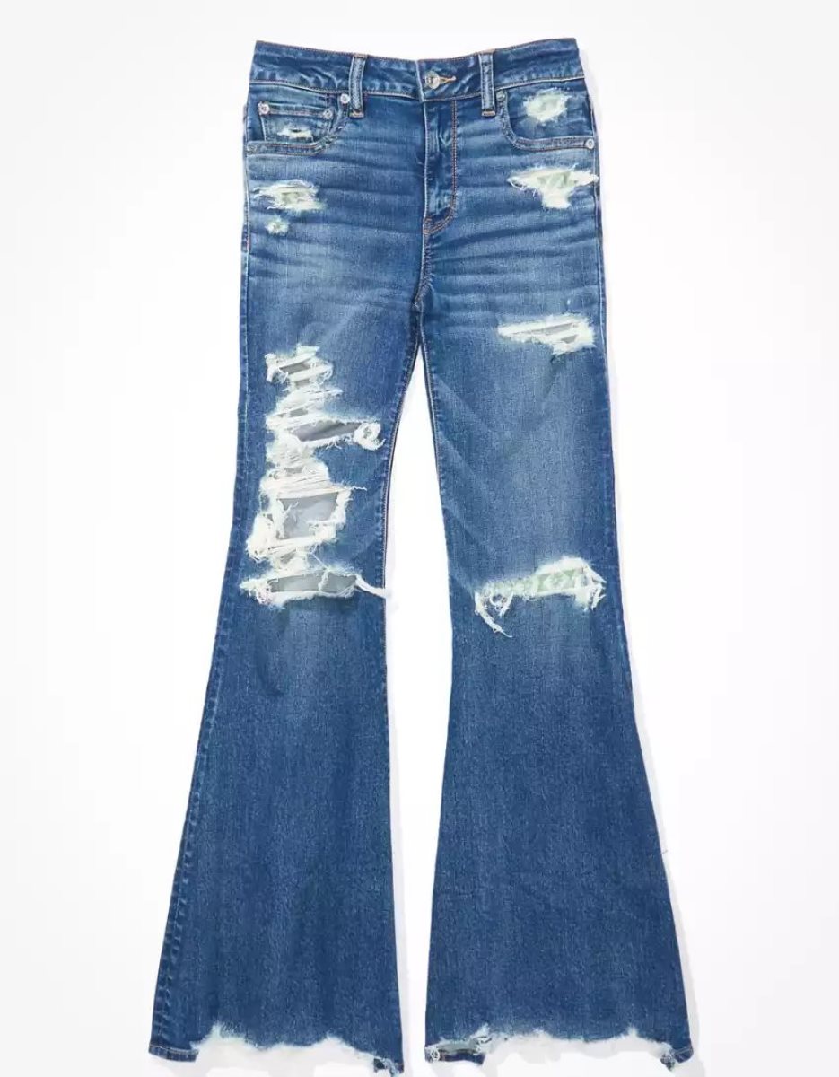 American Eagle AE Ne(x)t Level Ripped Festival Flare Jeans Damen Mehrfarbig | HJTZW6517