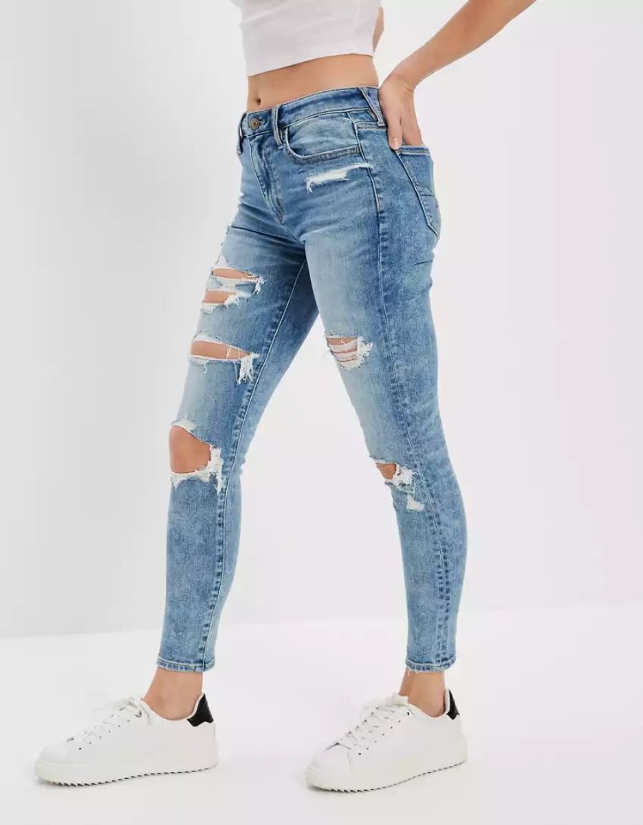 American Eagle AE Ne(x)t Level Ripped High-Waisted Jegging Crop Jeans Damen Hellwaschen | FZKIX2481