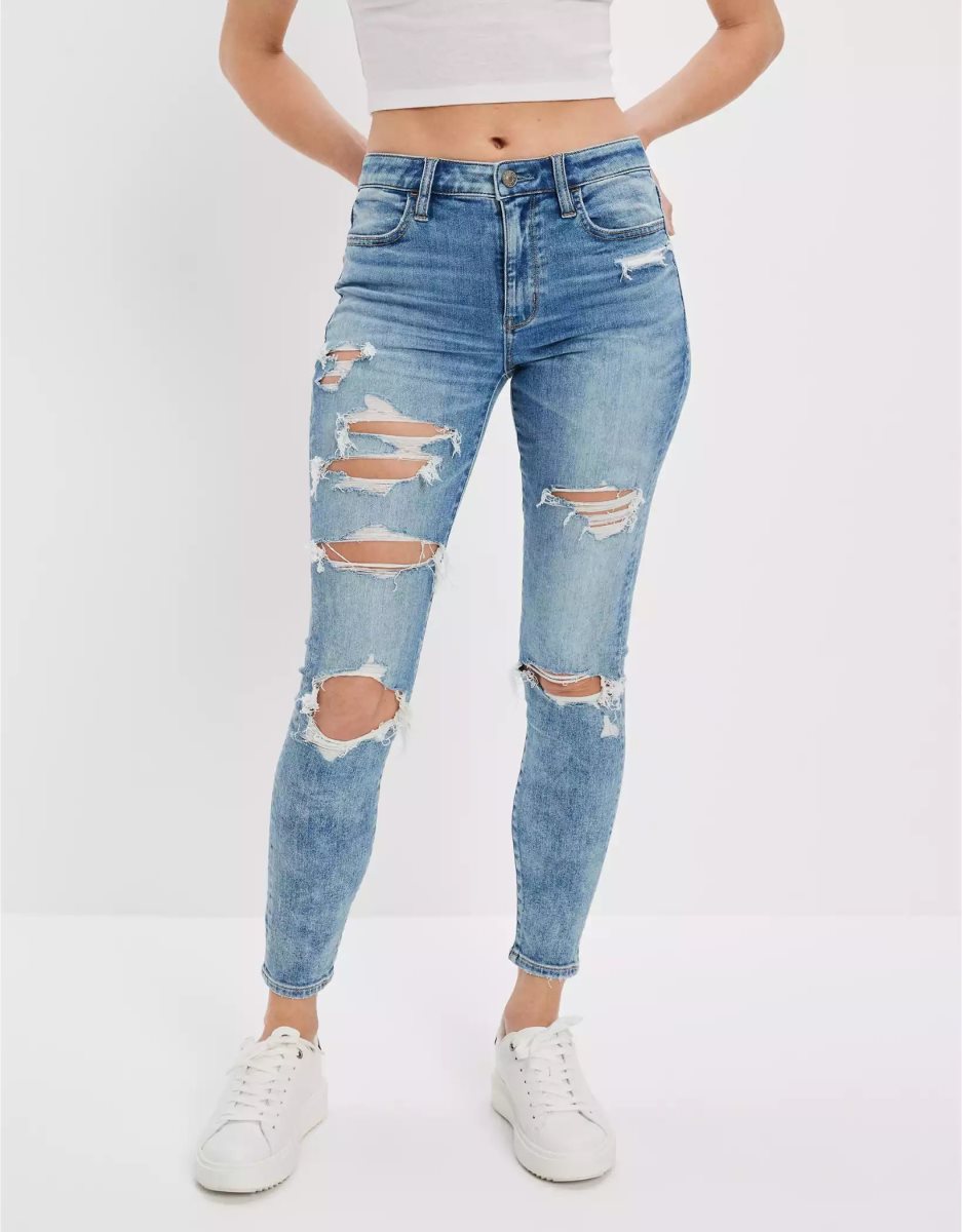 American Eagle AE Ne(x)t Level Ripped High-Waisted Jegging Crop Jeans Damen Hellwaschen | FZKIX2481