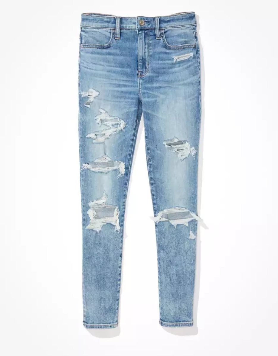 American Eagle AE Ne(x)t Level Ripped High-Waisted Jegging Crop Jeans Damen Hellwaschen | FZKIX2481