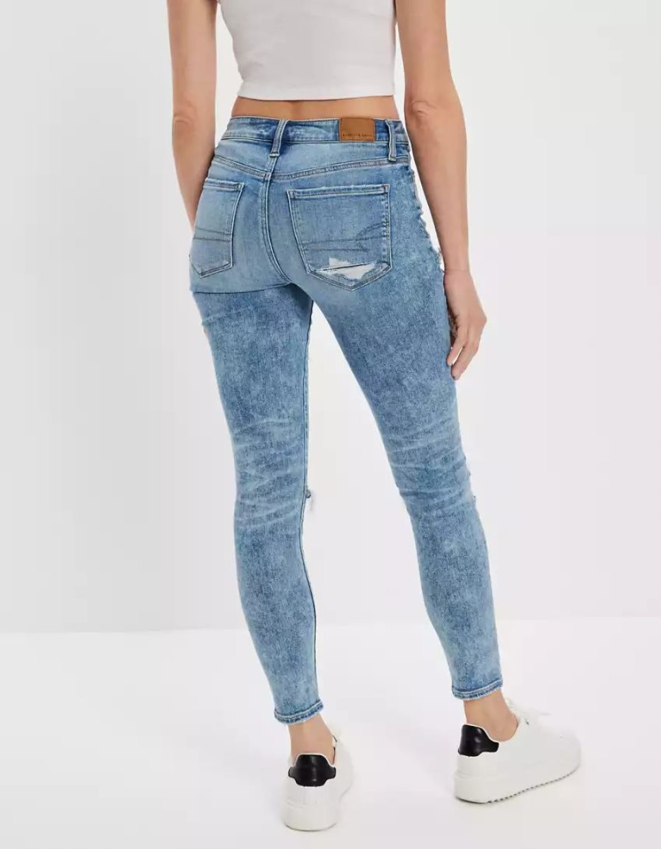 American Eagle AE Ne(x)t Level Ripped High-Waisted Jegging Crop Jeans Damen Hellwaschen | FZKIX2481