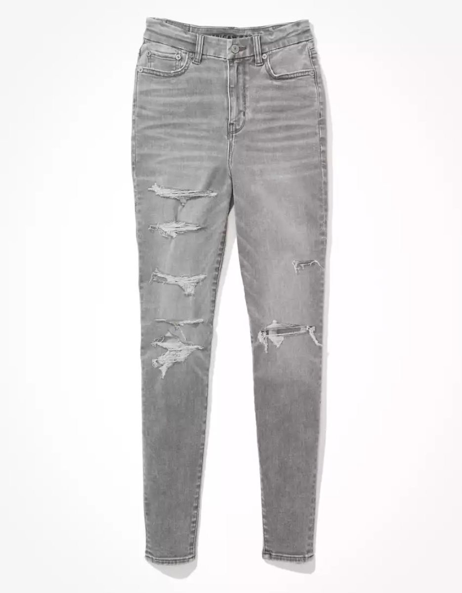 American Eagle AE Ne(x)t Level Ripped High V-Rise Curvy Jegging Jeans Damen Grau | ILJTF9875