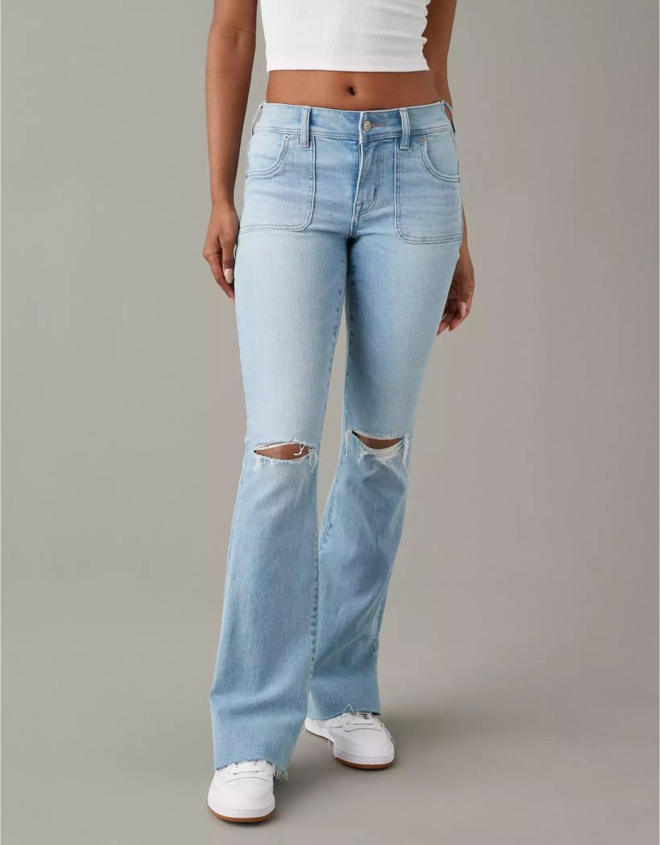 American Eagle AE Ne(x)t Level Ripped Low-Rise Kick Bootcut Jeans Damen Hellwaschen | OJWHD1643