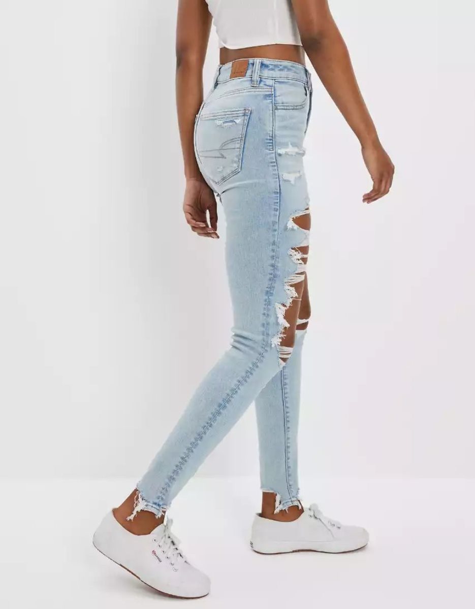 American Eagle AE Ne(x)t Level Ripped Super High-Waisted Jegging Jeans Damen Indigo | HRWOU2195