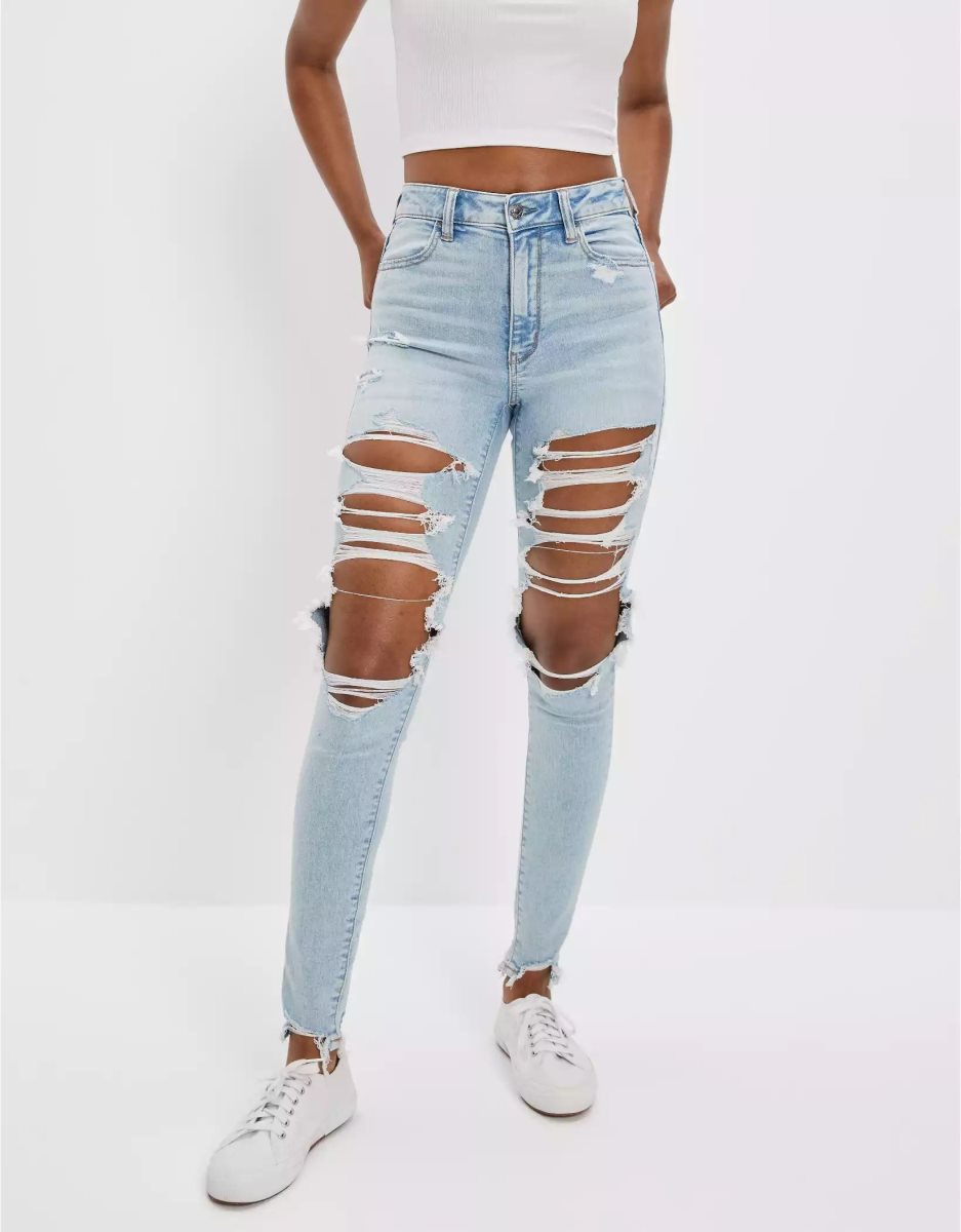 American Eagle AE Ne(x)t Level Ripped Super High-Waisted Jegging Jeans Damen Indigo | HRWOU2195