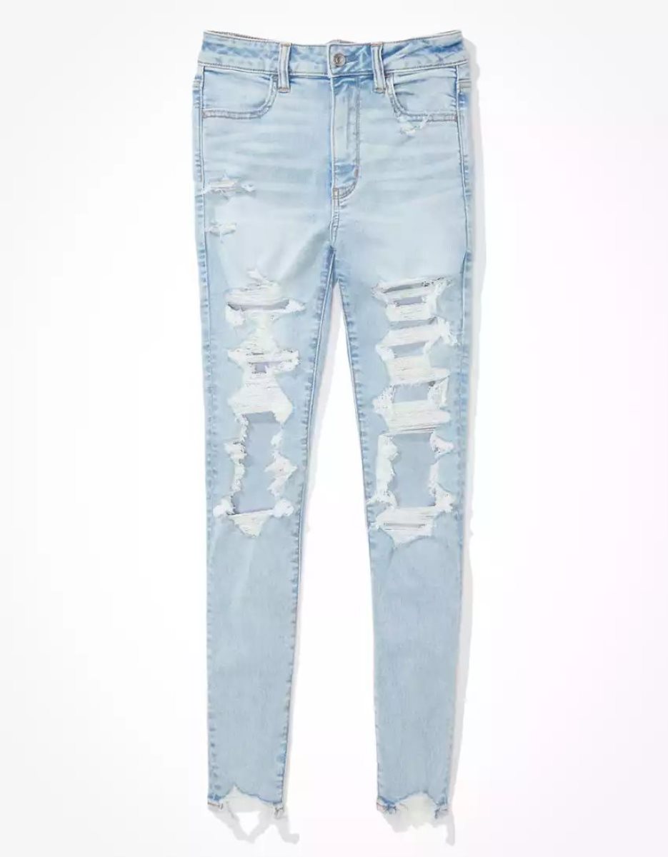 American Eagle AE Ne(x)t Level Ripped Super High-Waisted Jegging Jeans Damen Indigo | HRWOU2195