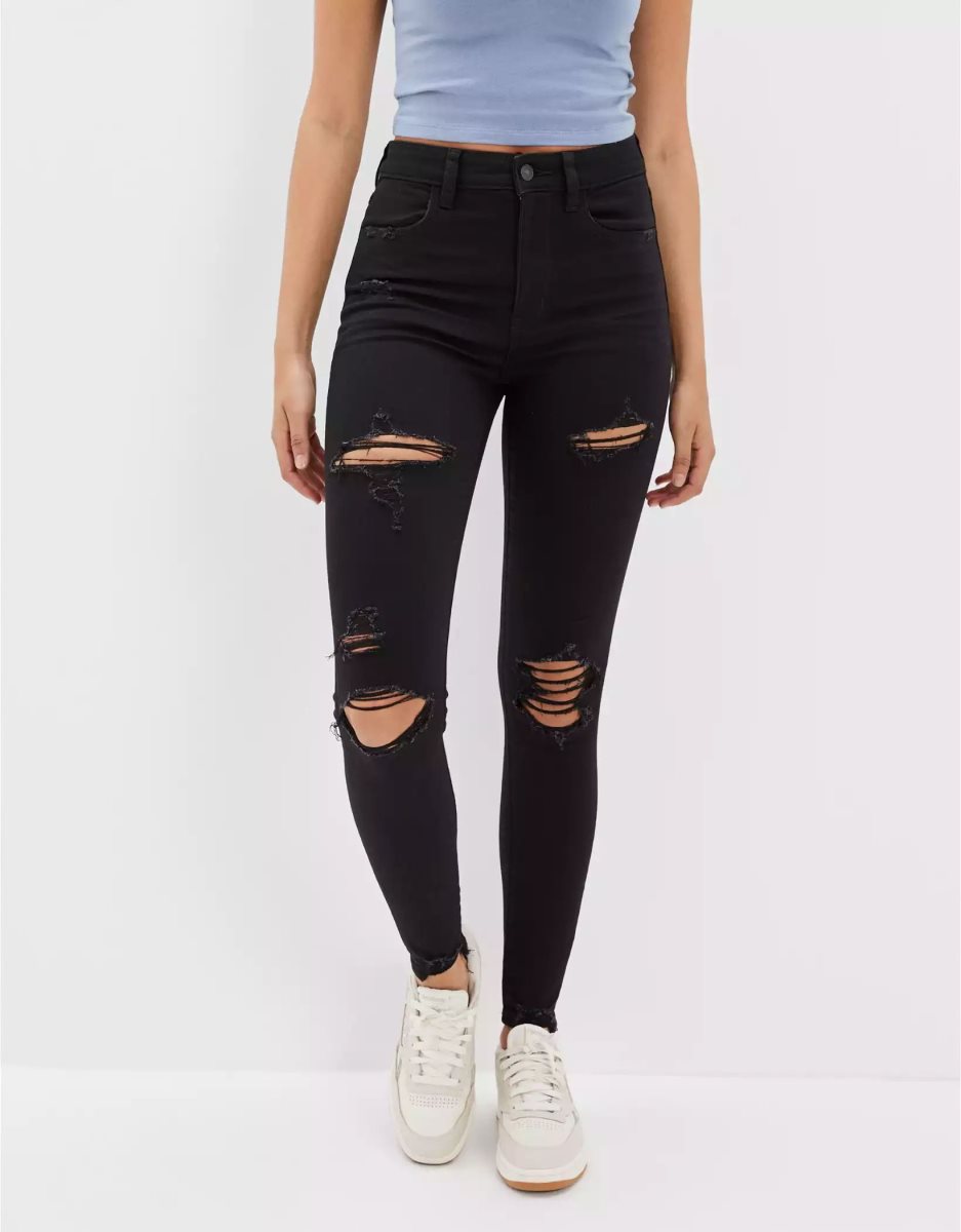 American Eagle AE Ne(x)t Level Ripped Super High-Waisted Jegging Jeans Damen Schwarz | INZBV2301