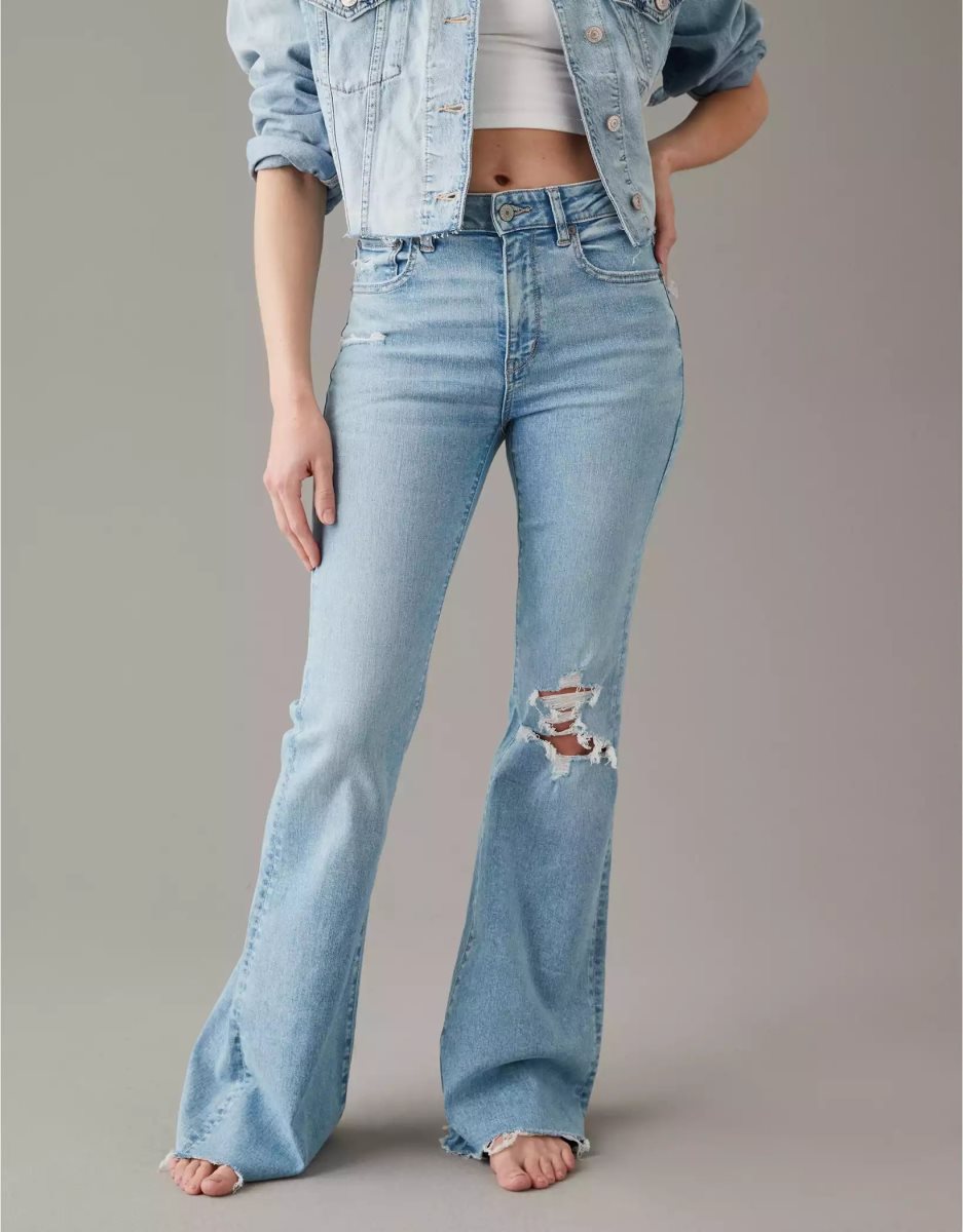 American Eagle AE Ne(x)t Level Ripped Super High-Waisted Flare Jeans Damen Mehrfarbig | LTAEY7963