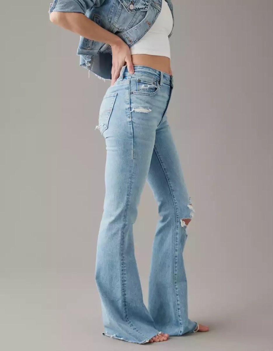 American Eagle AE Ne(x)t Level Ripped Super High-Waisted Flare Jeans Damen Mehrfarbig | LTAEY7963