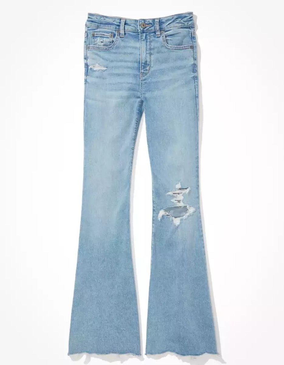 American Eagle AE Ne(x)t Level Ripped Super High-Waisted Flare Jeans Damen Mehrfarbig | LTAEY7963