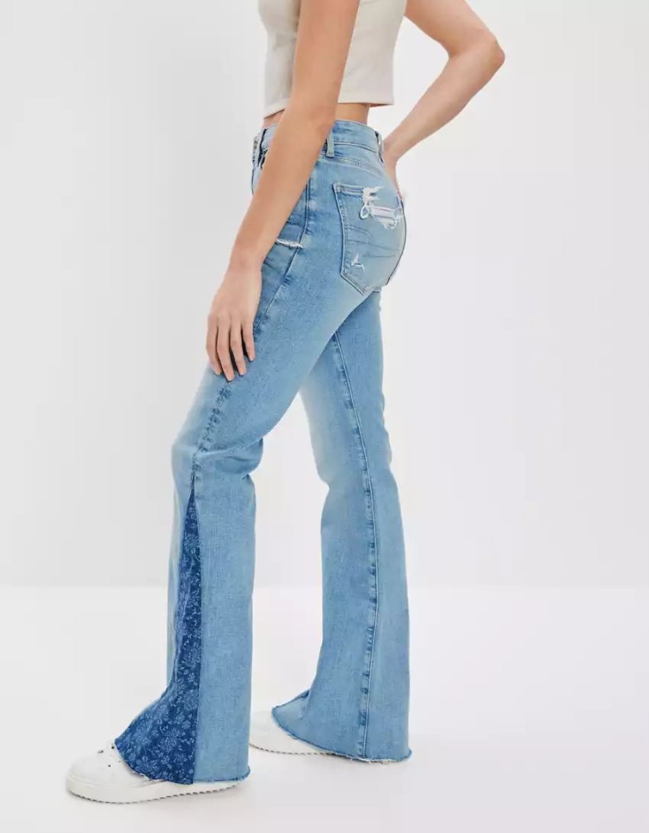 American Eagle AE Ne(x)t Level Super High-Waisted Flare Jeans Damen Hellindigo | DNXVC3681