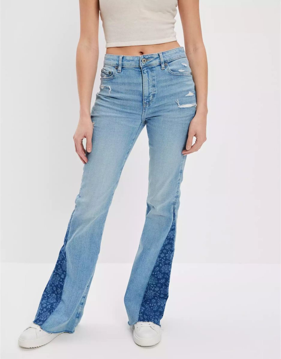 American Eagle AE Ne(x)t Level Super High-Waisted Flare Jeans Damen Hellindigo | DNXVC3681