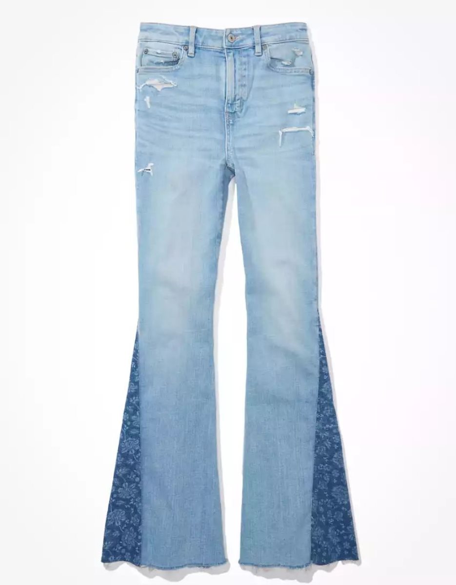 American Eagle AE Ne(x)t Level Super High-Waisted Flare Jeans Damen Hellindigo | DNXVC3681