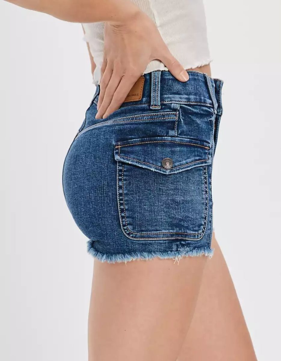 American Eagle AE Ne(x)t Level Super High-Waisted Denim GolfShorts Damen Indigo | JHTAV5284