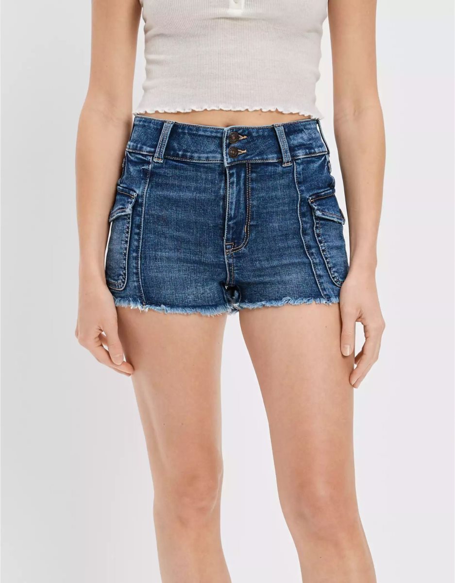 American Eagle AE Ne(x)t Level Super High-Waisted Denim GolfShorts Damen Indigo | JHTAV5284