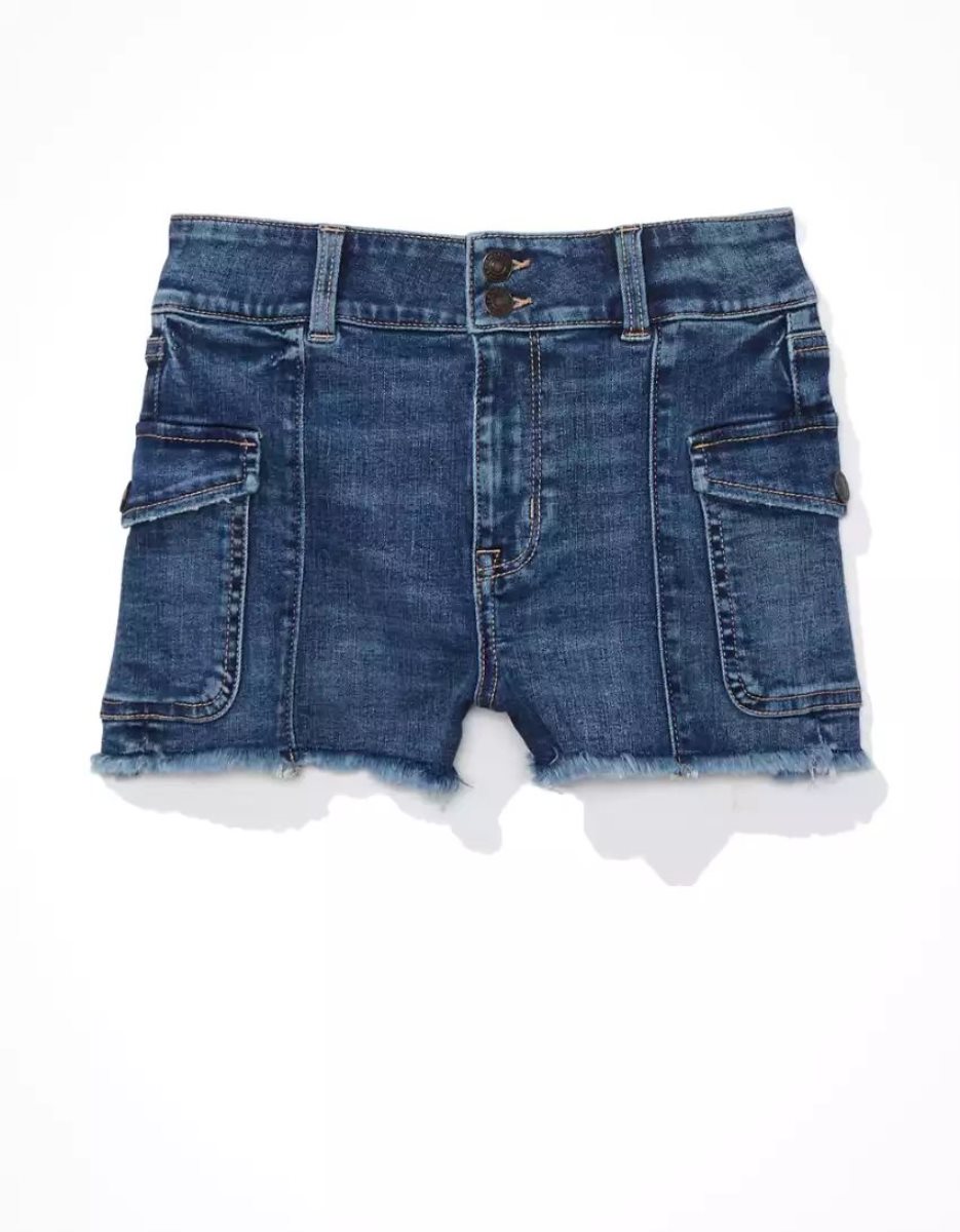 American Eagle AE Ne(x)t Level Super High-Waisted Denim GolfShorts Damen Indigo | JHTAV5284