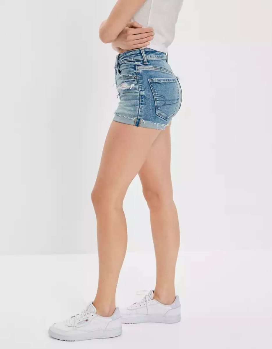 American Eagle AE Ne(x)t Level Super High-Waisted Denim GolfShorts Damen Hellwaschen | LONCI1654