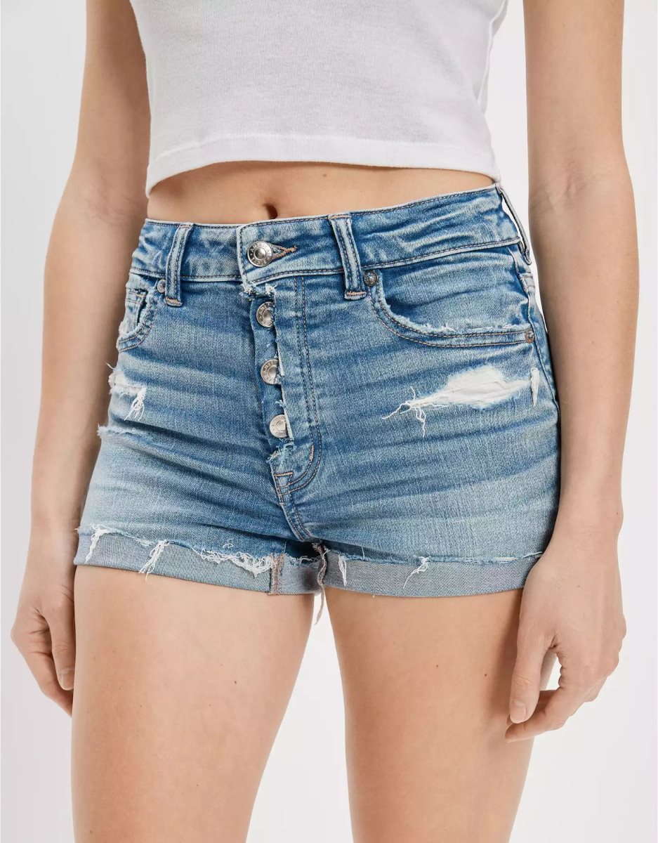 American Eagle AE Ne(x)t Level Super High-Waisted Denim GolfShorts Damen Hellwaschen | LONCI1654