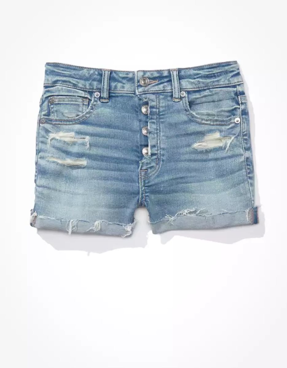 American Eagle AE Ne(x)t Level Super High-Waisted Denim GolfShorts Damen Hellwaschen | LONCI1654