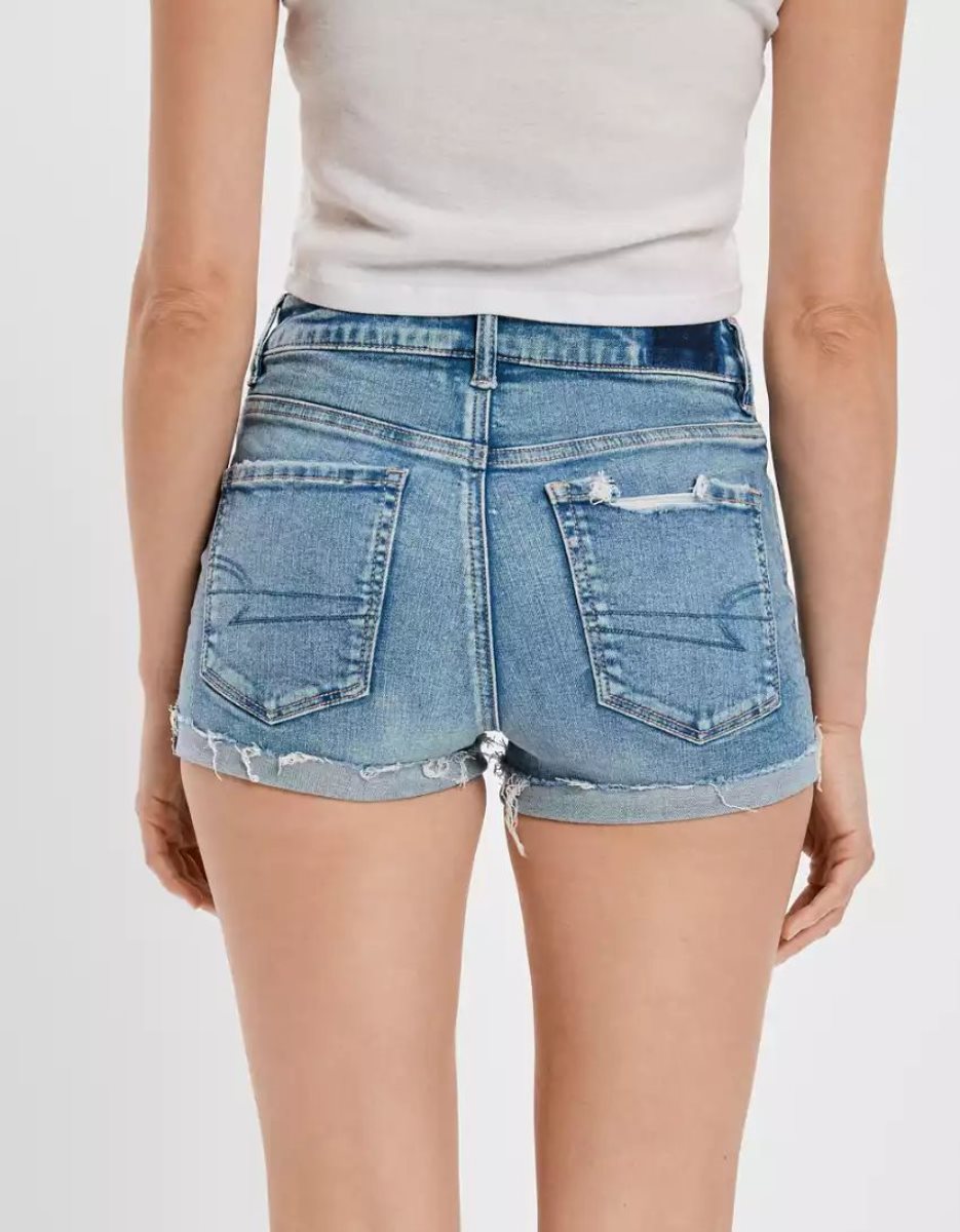 American Eagle AE Ne(x)t Level Super High-Waisted Denim GolfShorts Damen Hellwaschen | LONCI1654