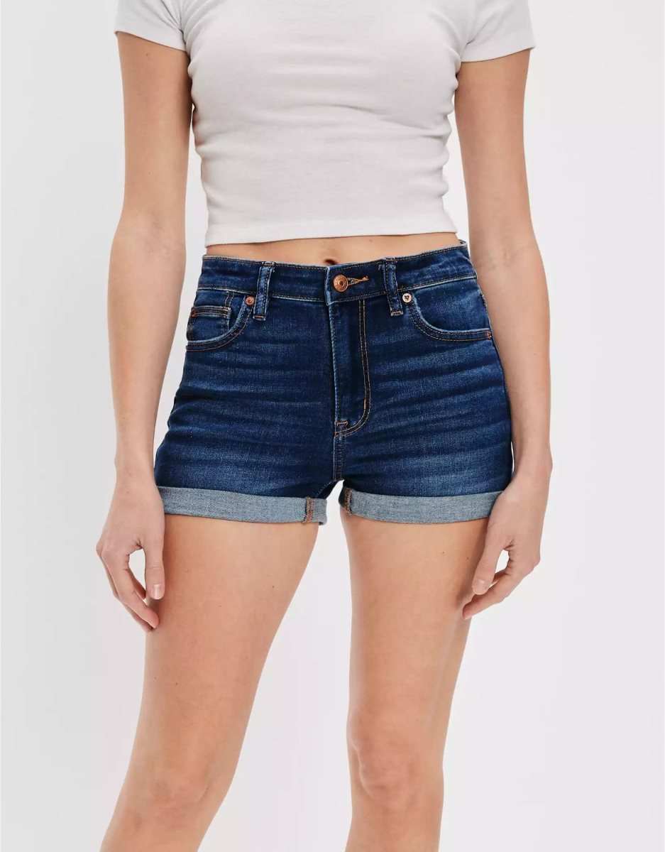 American Eagle AE Ne(x)t Level Super High-Waisted Denim GolfShorts Damen Indigo Waschen | YEBVU5018