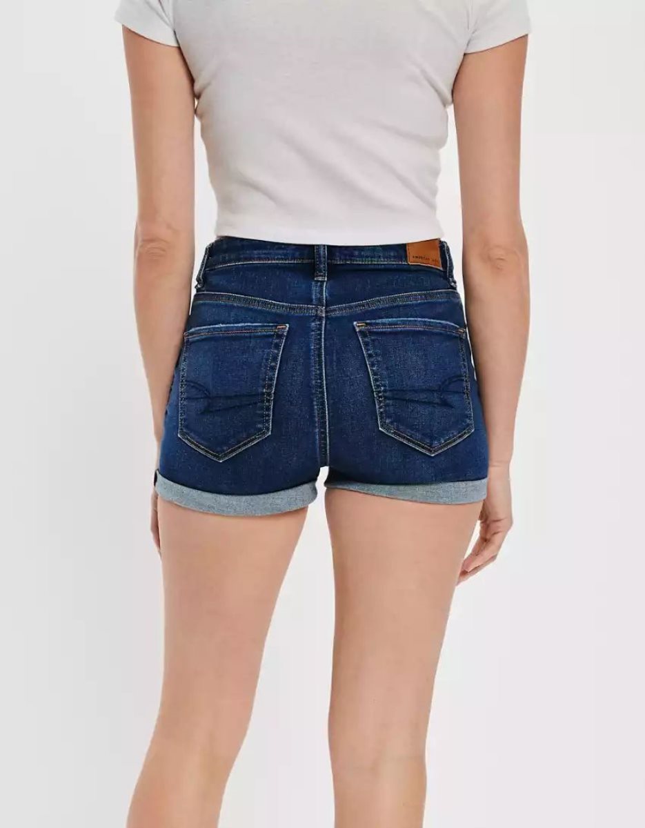 American Eagle AE Ne(x)t Level Super High-Waisted Denim GolfShorts Damen Indigo Waschen | YEBVU5018