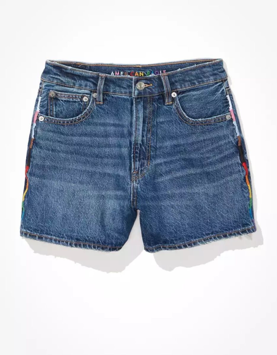 American Eagle AE Olivia Ponton Pride Denim Highest Taille '90s Boyfriend GolfShorts Damen Dunkelindigo Waschen | DXKNM6109