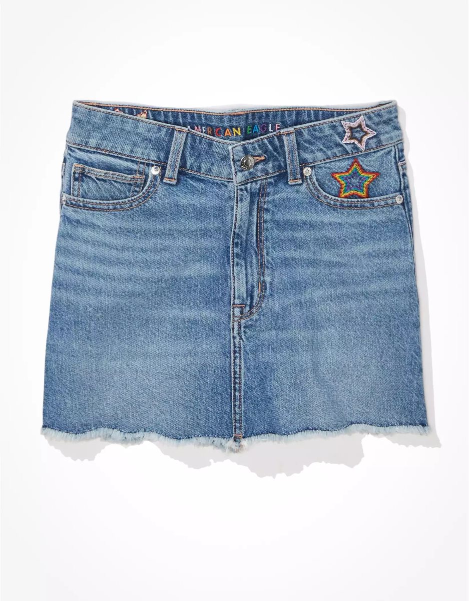 American Eagle AE Pride '90s High-Waisted Denim Mini GolfSkirts Damen Waschen | AXLKE0962