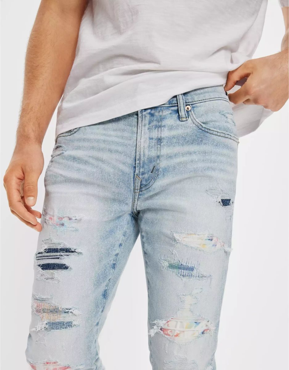 American Eagle AE Pride AirFlexPatched Turn Schlank Jeans Herren Blau | GYALU1825