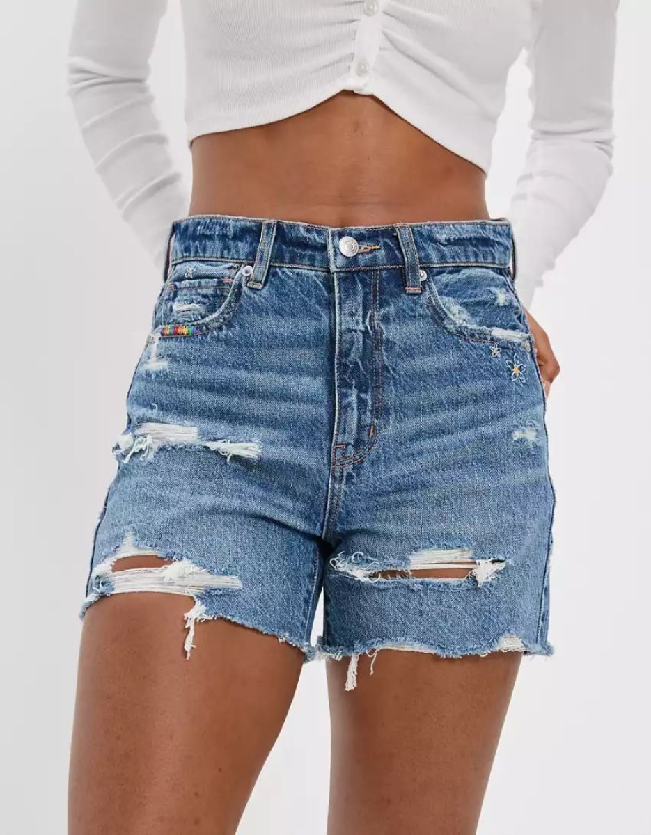 American Eagle AE Pride Denim Highest Taille Baggy GolfShorts Damen Hellwaschen | XQKZJ7645