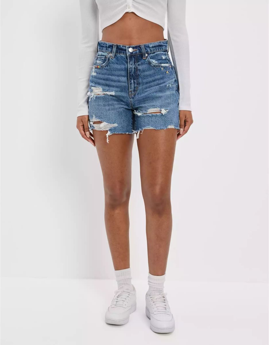 American Eagle AE Pride Denim Highest Taille Baggy GolfShorts Damen Hellwaschen | XQKZJ7645