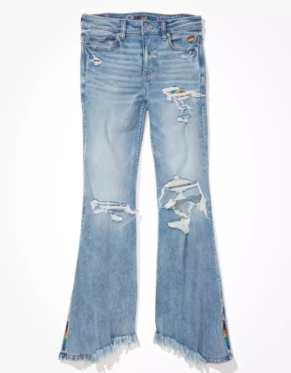 American Eagle AE Pride Ne(x)t Level Ripped Festival Flare Jeans Damen Hellwaschen | JWDHO7549