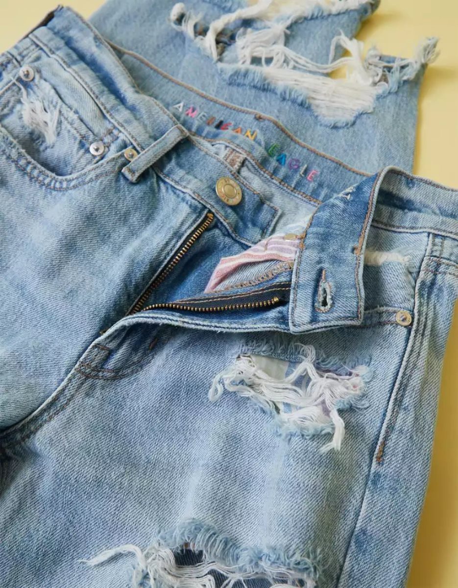 American Eagle AE Pride Ripped '90s Gerade Jeans Damen Blau | HDFKI0549