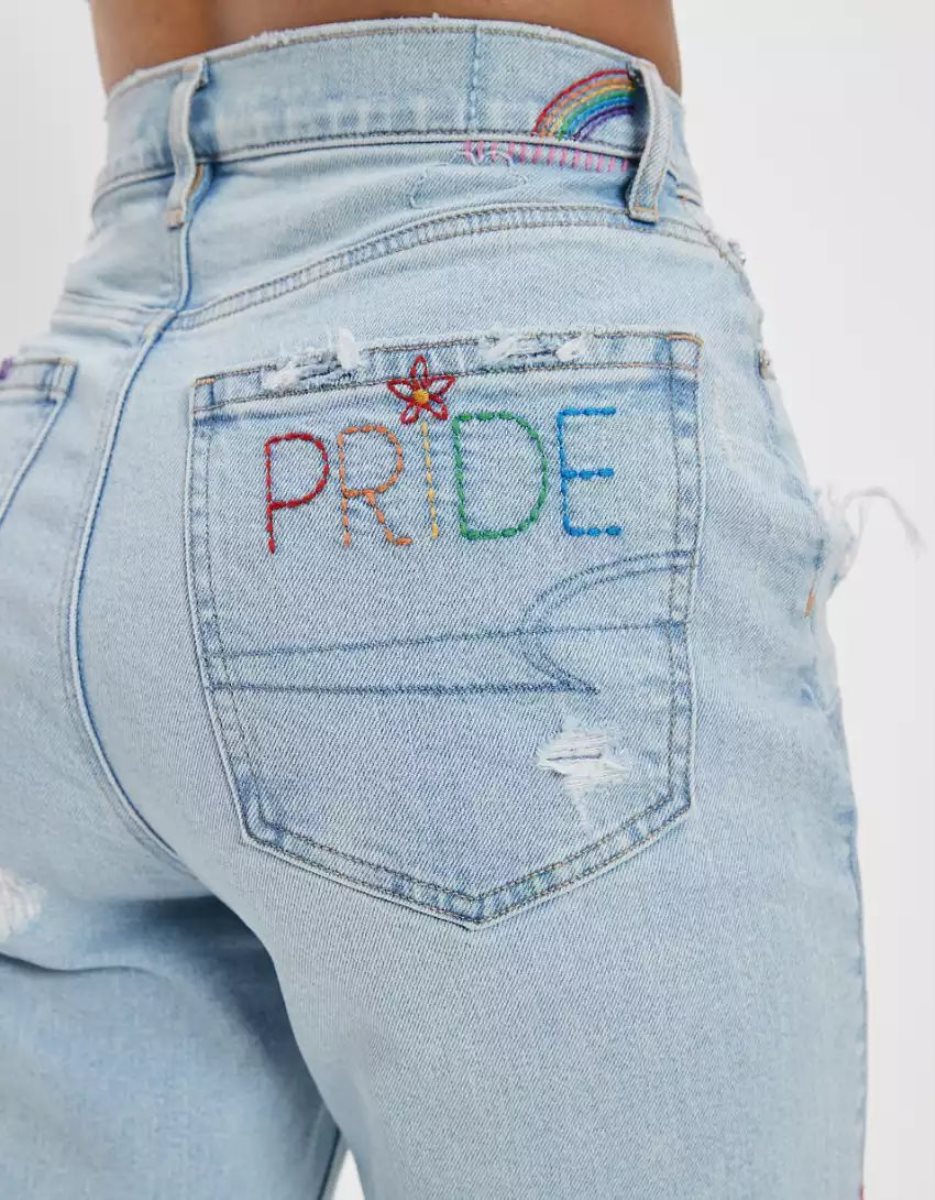 American Eagle AE Pride Strigid Highest Taille Baggy Gerade Jeans Damen Hellwaschen | DHLKG2815