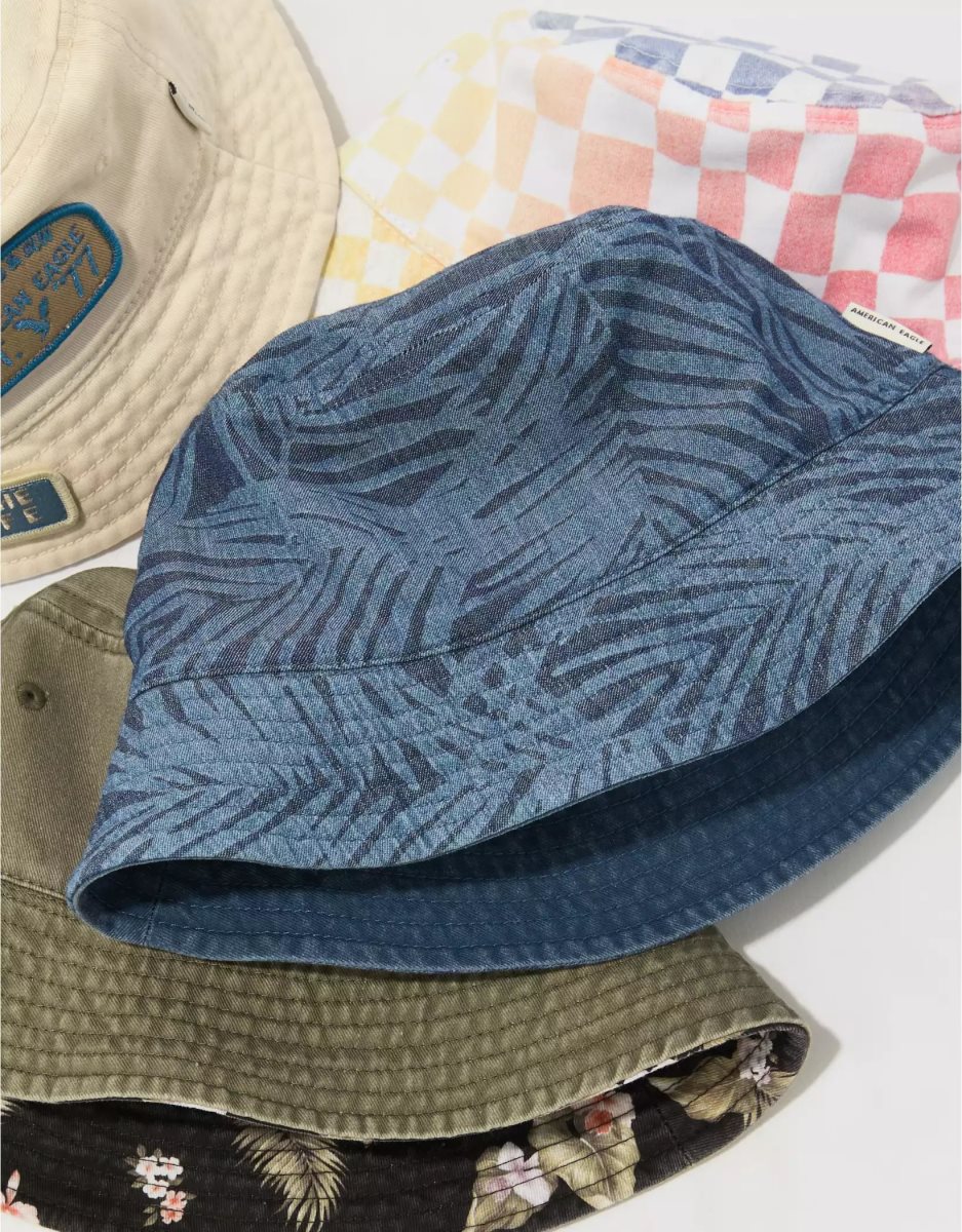 American Eagle AE Reversible Bucket Hüte Herren Grau Blau | DTFAH6328