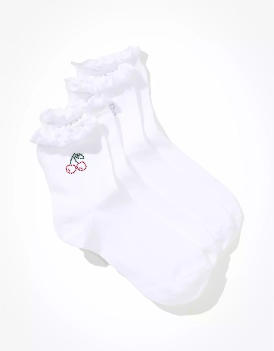 American Eagle AE Rhinestone Ruffle Boyfriend Sock 2-Pack Socken Damen Weiß | OAGUI8709