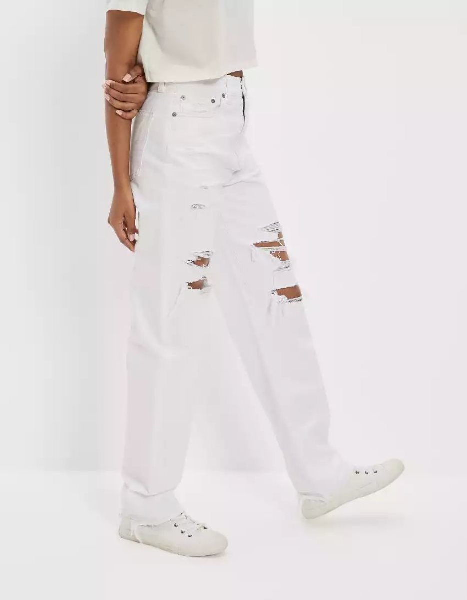 American Eagle AE Ripped Highest Taille Baggy Gerade Jeans Damen Weiß | DKERI5631