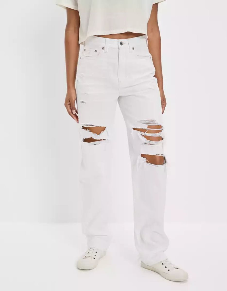 American Eagle AE Ripped Highest Taille Baggy Gerade Jeans Damen Weiß | DKERI5631