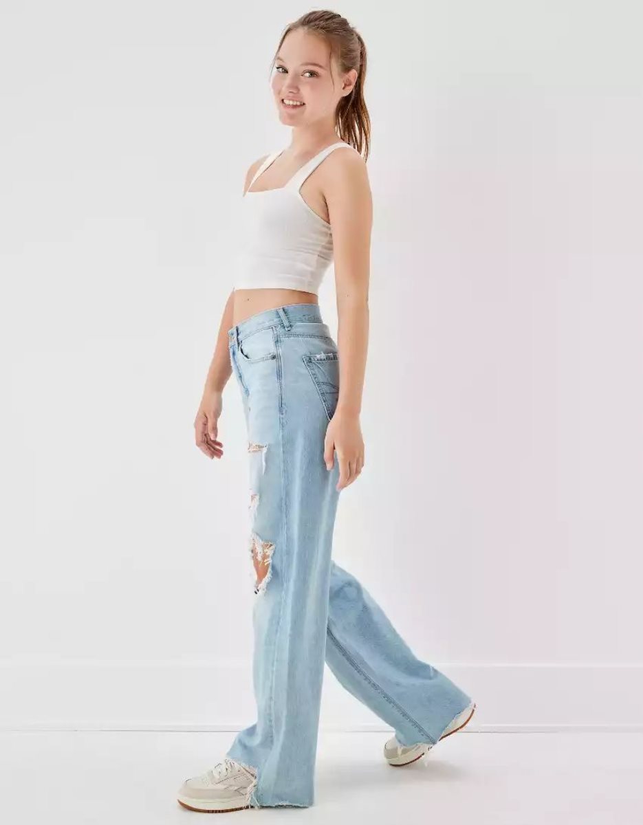 American Eagle AE Ripped Super High-Waisted Baggy Weite-Leg Jeans Damen Hellwaschen | DKQRB4286