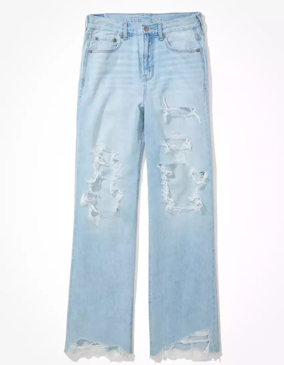 American Eagle AE Ripped Super High-Waisted Baggy Weite-Leg Jeans Damen Hellwaschen | DKQRB4286