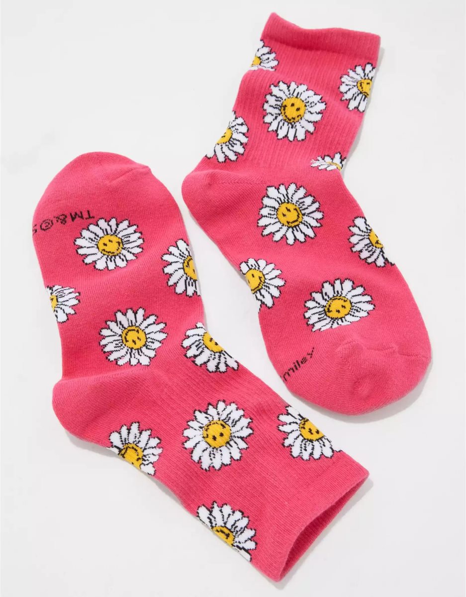 American Eagle AE Smiley Daisy '90s Crew Socken Damen Hellrosa | BELJD2679