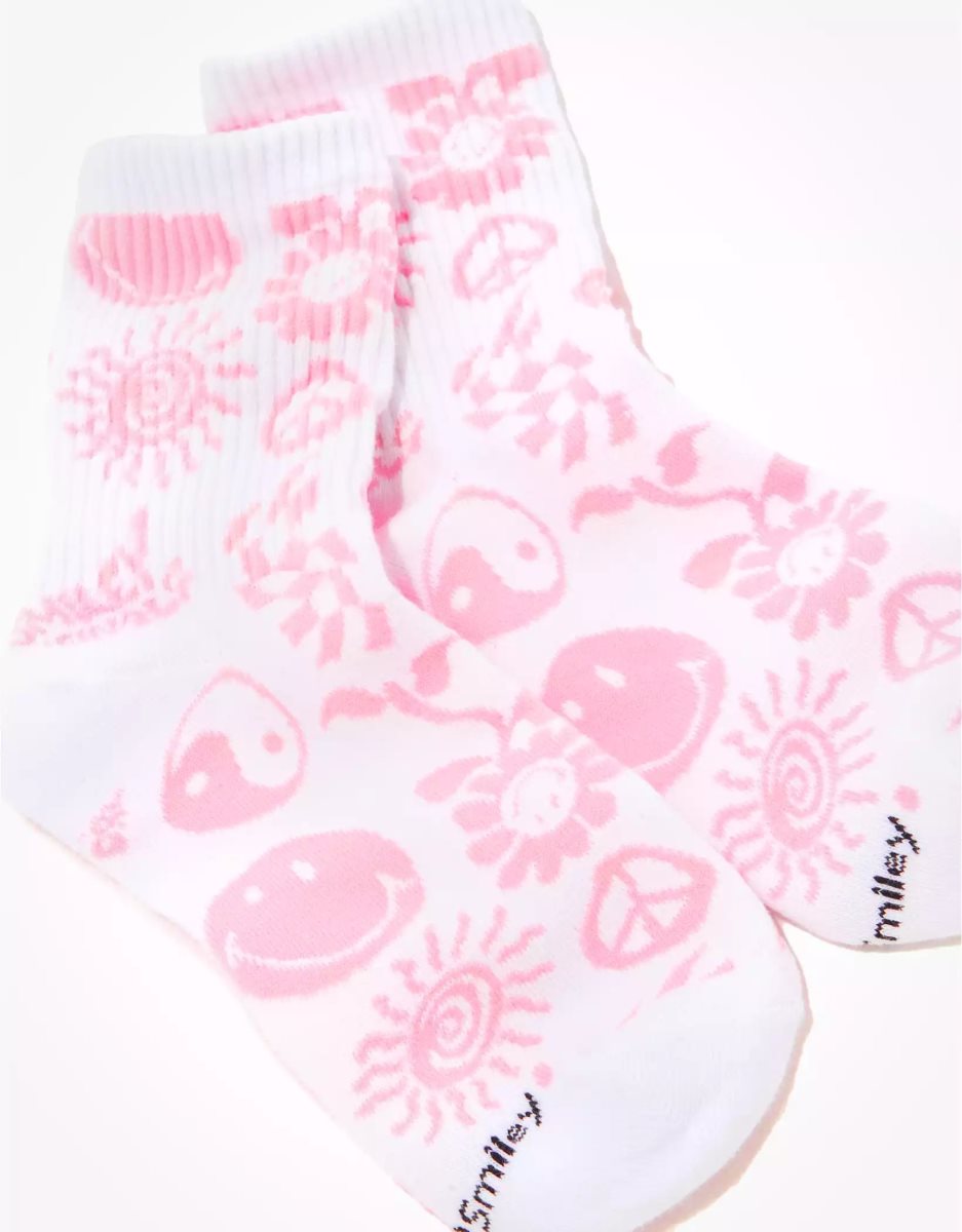 American Eagle AE Smiley Doodle '90s Crew Sock Socken Damen Weiß | YFBPG8532