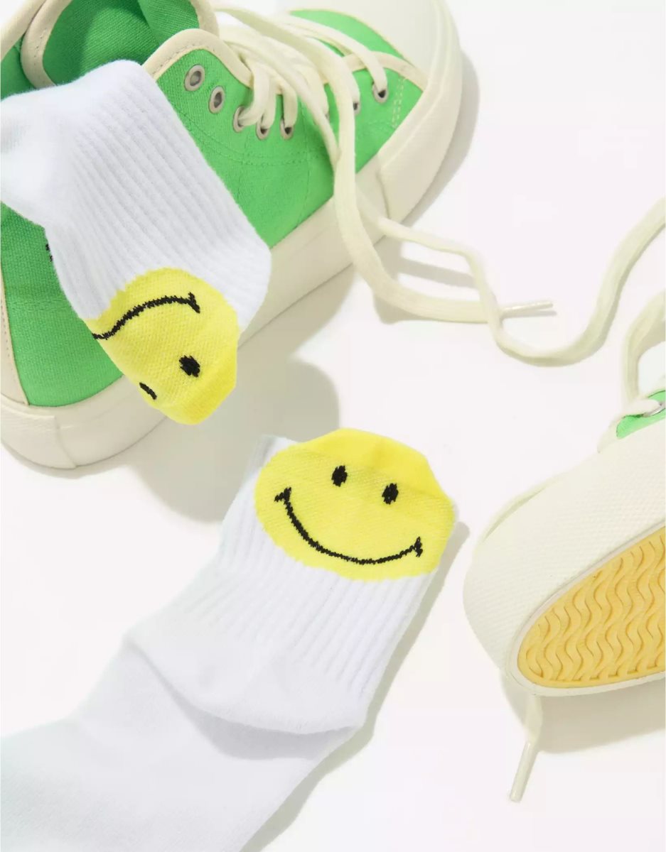 American Eagle AE Smiley Heel Boyfriend Sock Socken Damen Weiß | NFQYS0675