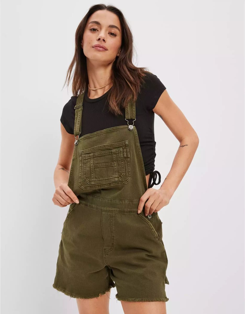 American Eagle AE Stretch Baggy Overall GolfShorts Damen Olivgrün | FWHZC1874