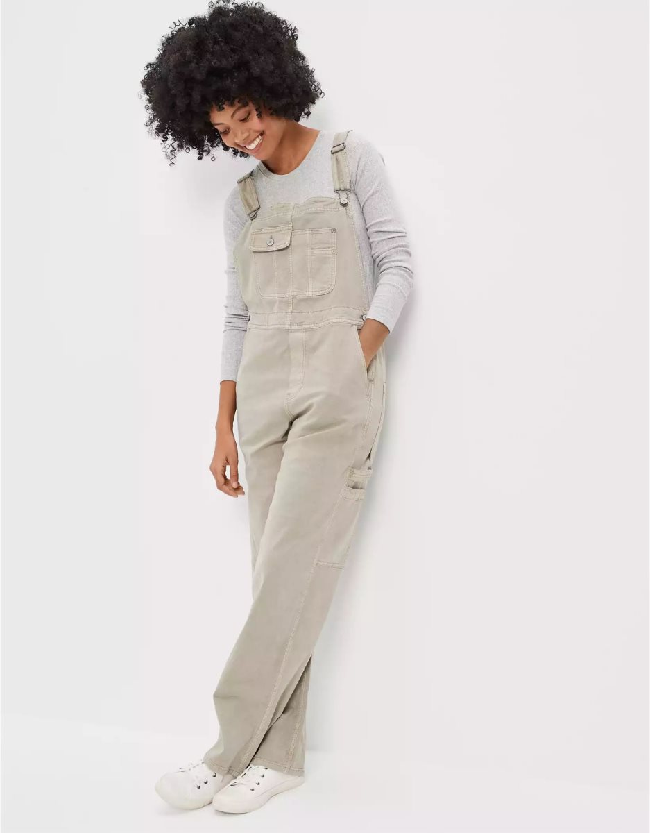 American Eagle AE Stretch Baggy Overall Jeans Damen Olivgrün | KTJXH2743