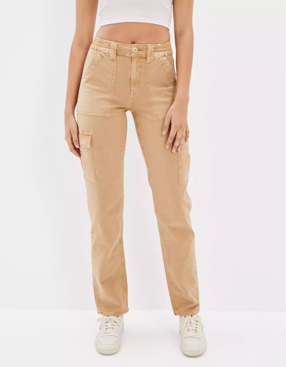 American Eagle AE Stretch Cargo Gerade Pant Jeans Damen Khaki | TVHIB2480