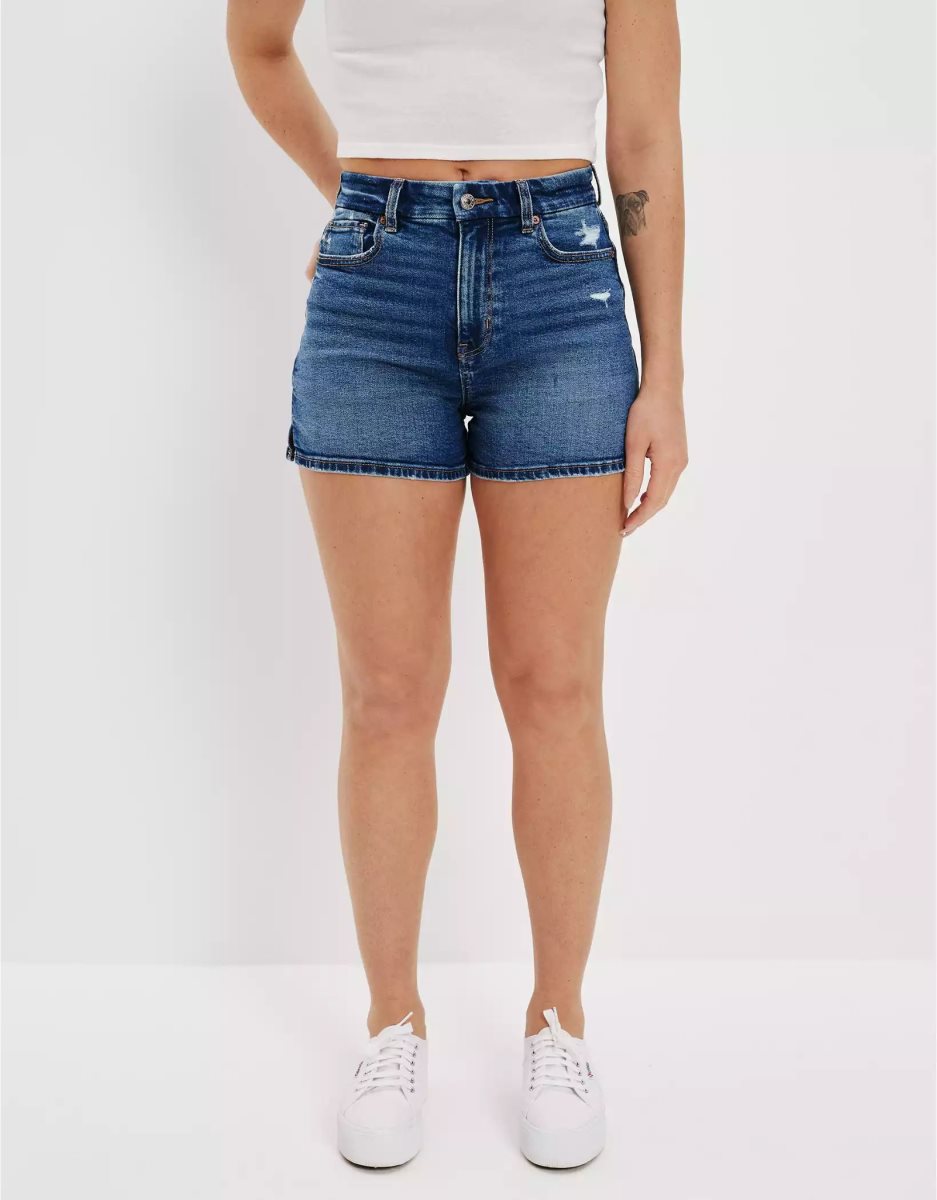 American Eagle AE Stretch Curvy Denim Mom GolfShorts Damen Indigo | HDOLC6345